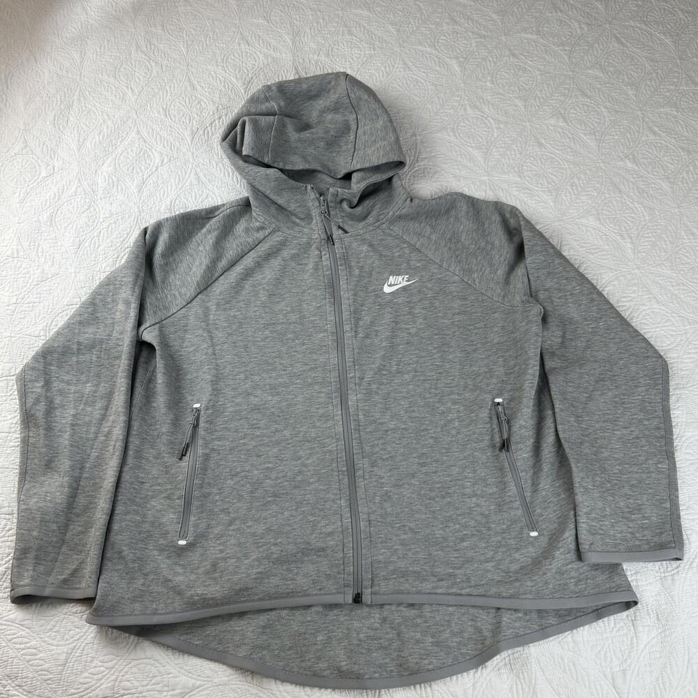 Nike Tech Hoodie Fleece Full Zip Jacket Womens Sz L  Gray Pockets BV7565-063